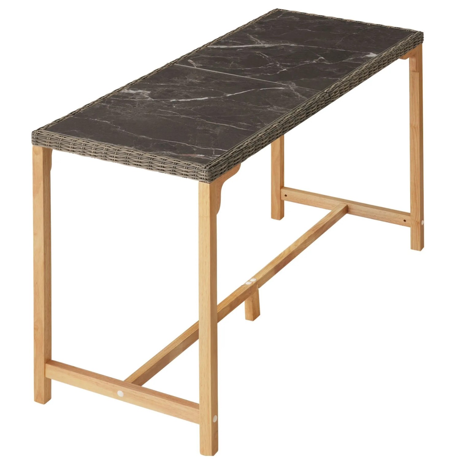 Tectake Rattan Tisch Lovas Mit Aluminium  und Holzgestell Abnehmbare Feinsteinzeugplatten  161 x 64 50 x 99 50 cm Natur