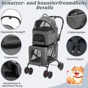 Costway 3 In 1 Hundewagen Haustiere Buggy Bis 16 kg Grau