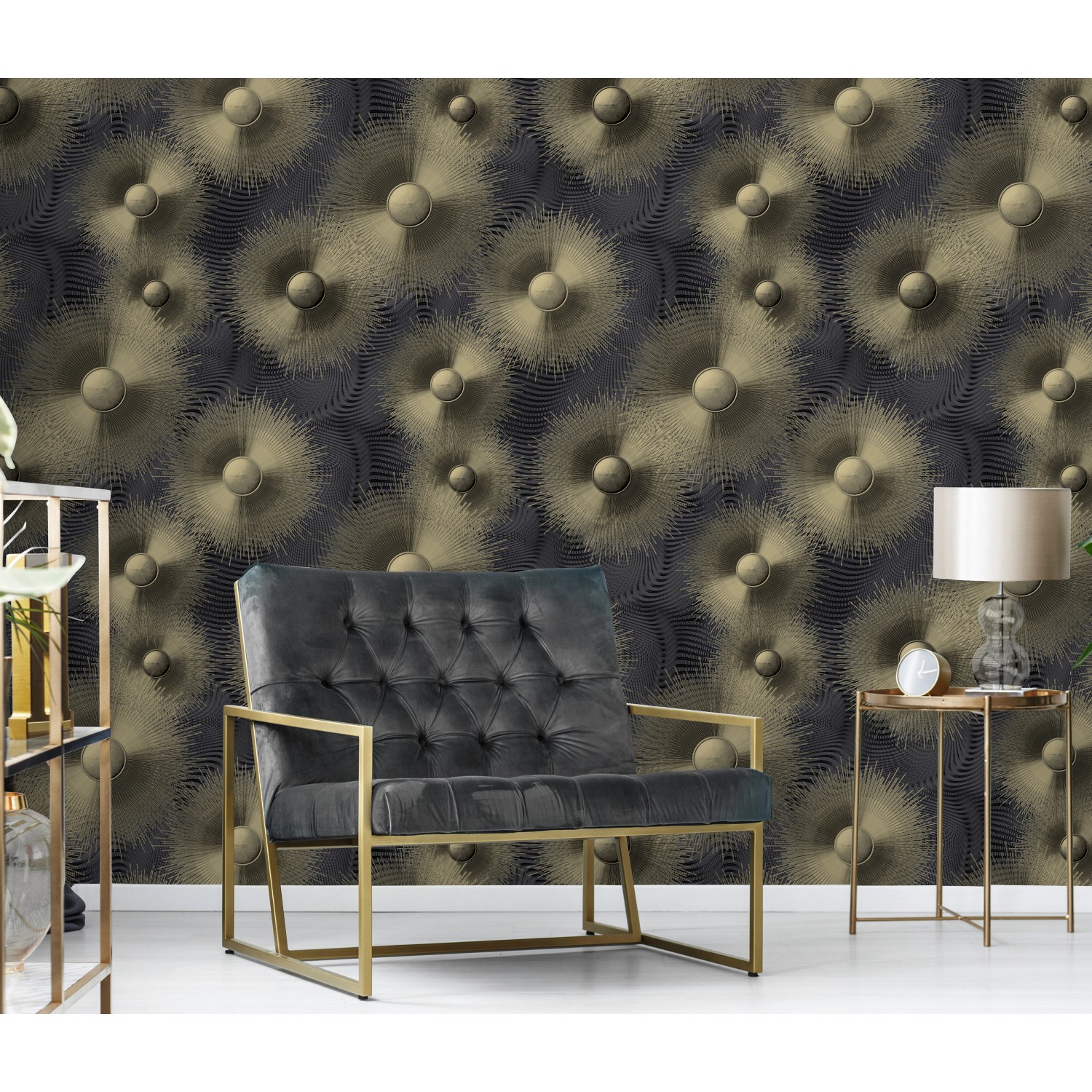 Erismann Vliestapete ELLE Decoration 2 AURORA Grafik Schwarz, Muster mit 3D-Effekt.