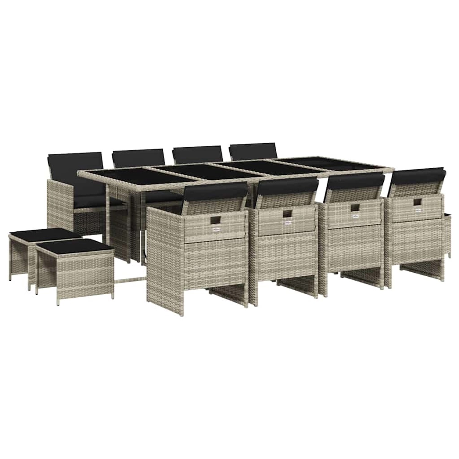 vidaXL 13-Tlg Garten-Essgruppe mit Kissen Hellgrau Poly Rattan 3210623
