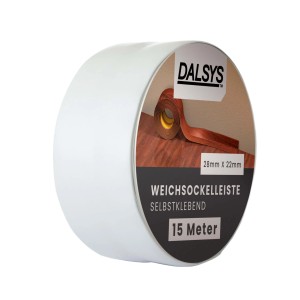 Dalsys Weichsockelleiste, selbstklebend, 15m, grau. Flexible Fußbodenleiste für saubere Abschlüsse.