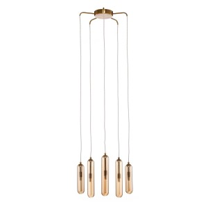 Lucande Pendelleuchte Freylin 10020459 Retro Vintage Antik in Creme aus Glas 5-flammig G9 Wohnzimmerleuchte