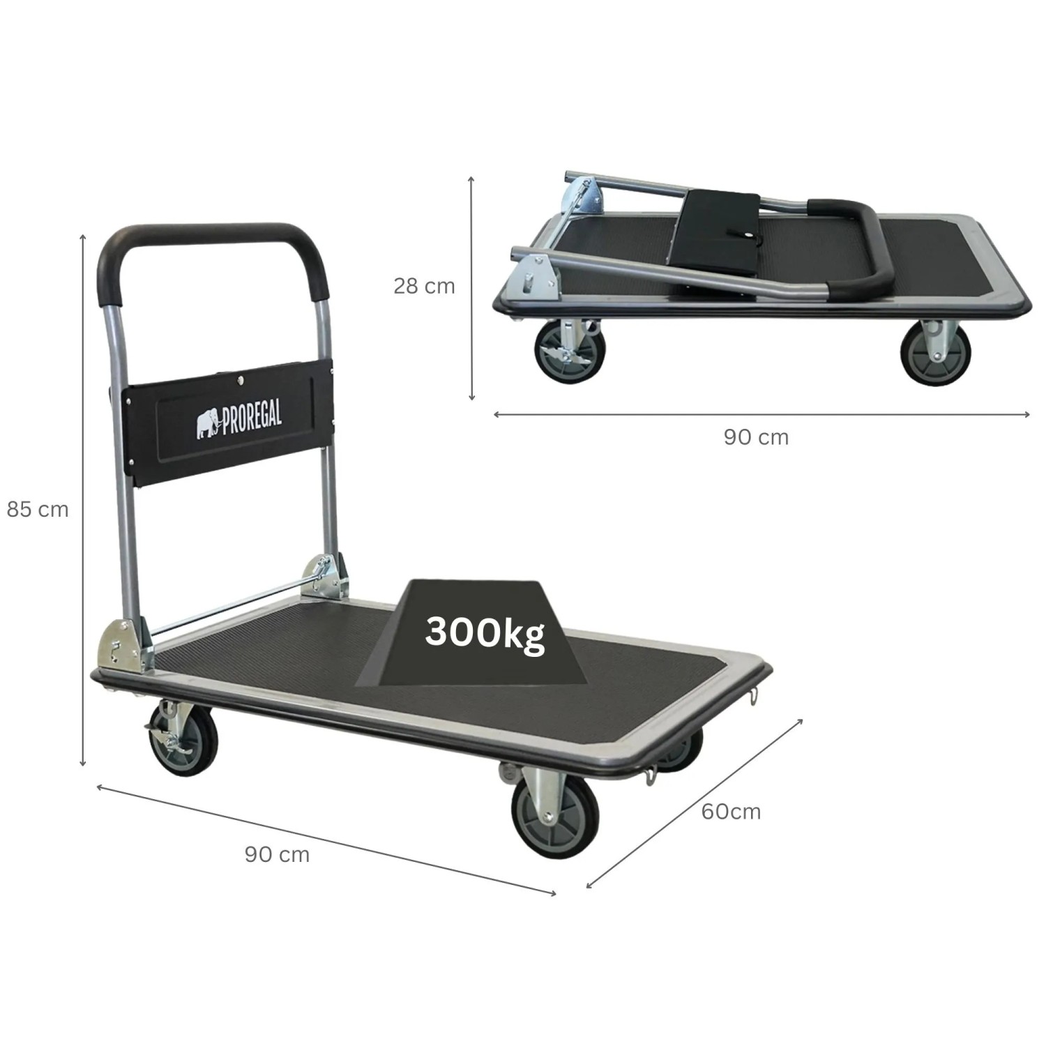 PROREGAL Transportwagen BIG RHINO 300, klappbar, mit Werkzeugtasche und Sicherungsösen. Traglast 300kg.