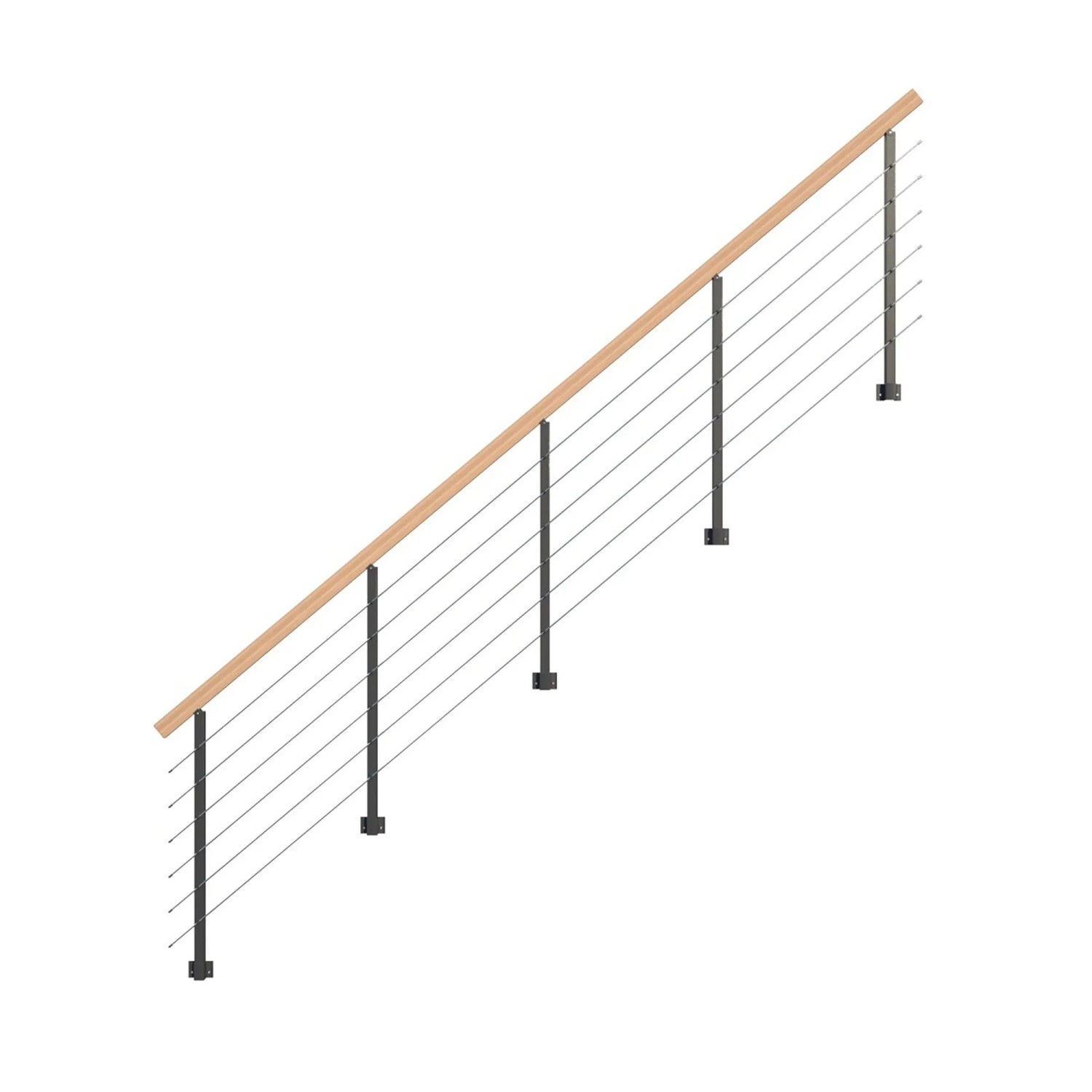 StarWood Metallgeländer Kos, 450cm, mit Buchenhandlauf und anthrazitfarbenen Pfosten.