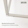 Nahaufnahme: Bodenschonende Silikonfüße am warmgrauen Stahlrahmen des osoltus Pflanzkastens/Raumteilers.