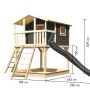 Karibu Stelzenhaus Benjamin mit Rutsche und Netzrampe in Natur-Grau. Kinder-Gartengerät aus Holz.