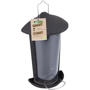 Vogelfuttersilo Wall zur Wandmontage, aus Metall und Kunststoff, mit Haken.