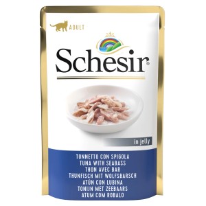 Schesir Katzen-Nassfutter Thunfisch mit Wolfsbarsch, 85g Portionsbeutel.