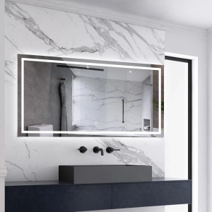 Rechteckiger Badspiegel 100x80 cm mit LED-Beleuchtung und Touch-Schalter für das Badezimmer.
