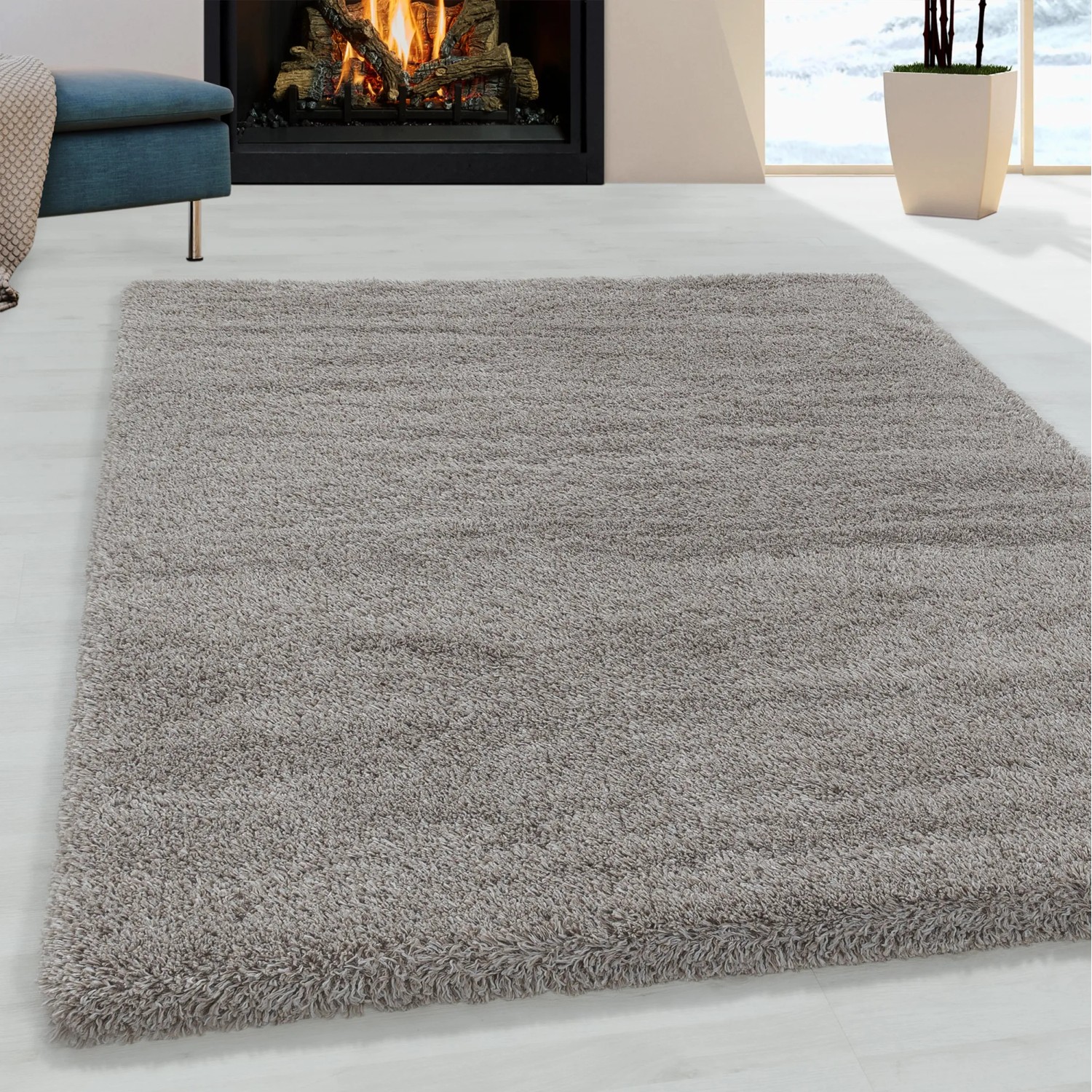 Beiger Ayyildiz Hochflorteppich Fluffy, 140x200 cm. Shaggy Teppich für Wohnräume.