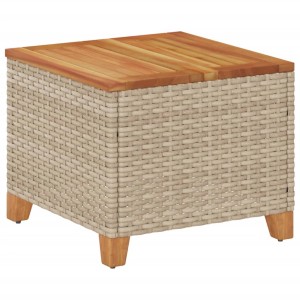 Beiger Gartentisch aus Rattan und Akazienholz, 45x45x37 cm.