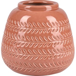 Terrakottafarbene Keramikvase Desert Flower mit Blattmuster, 16,5 cm hoch.