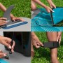 Details des Bestway SUP Freizeit Board-Sets Aqua Drifter: Finne, Stauraum, D-Ring und Leash.