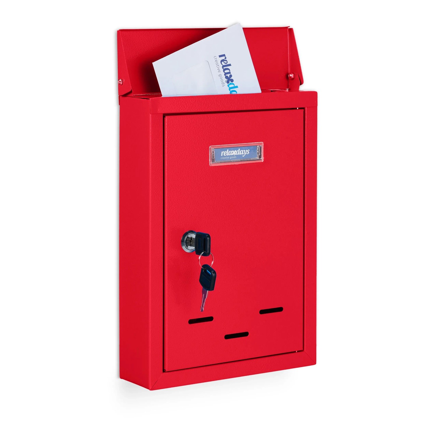 Relaxdays Briefkasten Eisen Rot Abschließbar Mit Namensschild 30,5 cm x 21 cm x 7 cm