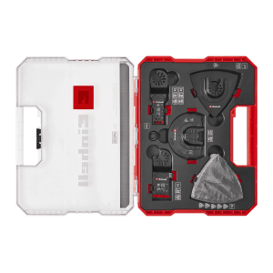 Einhell KFZ-Multitool-Set XL, 35-teilig im Koffer, mit Sägeblättern, Schleifpapier und Universalaufnahme.