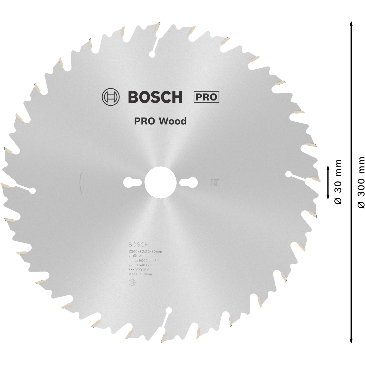 Bosch Kreissägeblatt Speedline Wood, 300 mm Durchmesser, 28 Zähne, für saubere Holzschnitte.