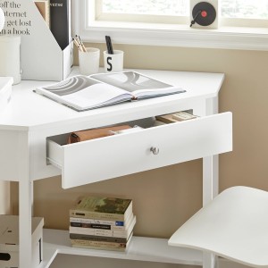 Weißer SoBuy Schreibtisch FWT31-W mit Schublade und Ablage für Arbeitszimmer.