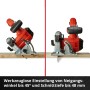 Einhell Akku-Handkreissäge TE-CS 18/150 Li Solo beim Sägen von Holz in zwei verschiedenen Winkeln.