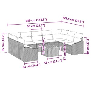 vidaXL Garten-Sofa-Set, 10-teilig, beige/hellgrau, mit Maßen für Planung.