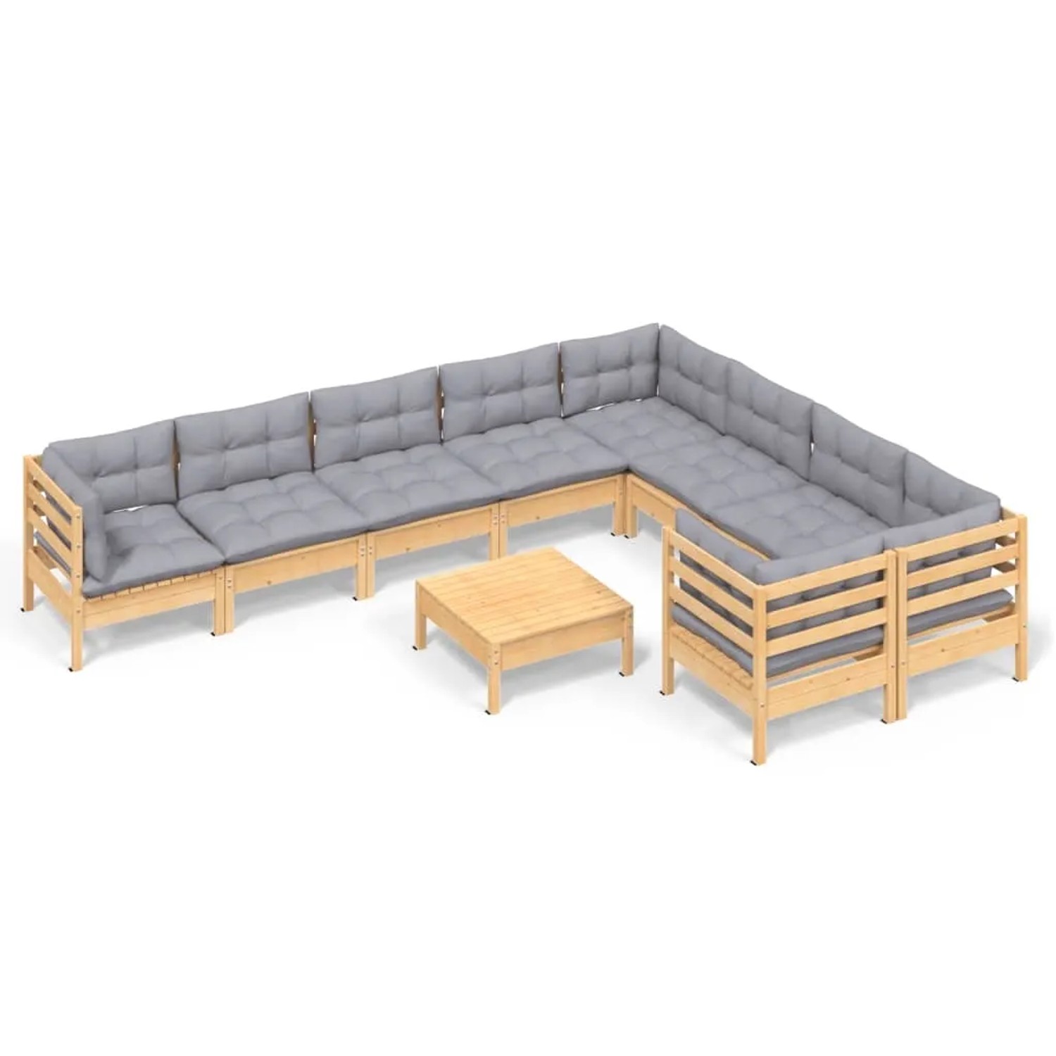 vidaXL 10-Tlg Garten-Lounge-Set mit Grauen Kissen Kiefernholz 3096988