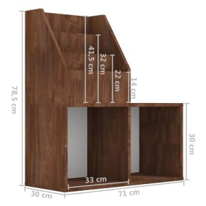 vidaXL Kinder-Bücherregal in Braun Eiche Optik, 71x30x78,5 cm, mit Fächern und Ablageflächen.