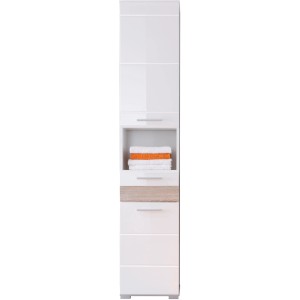 Weißer Trendteam Bad-Hochschrank MezzoBad, 37 cm breit, mit Schubladen und Ablage für Badutensilien.
