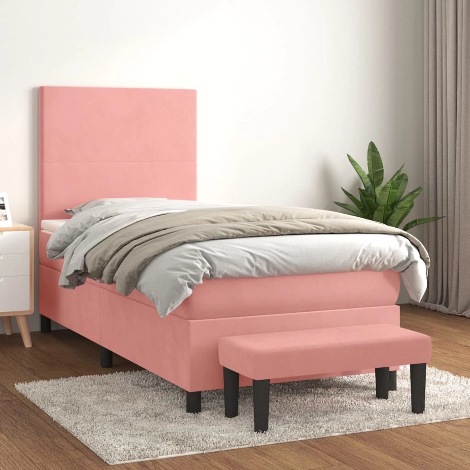 Rosa vidaXL Boxspringbett (80x200 cm) mit Matratze und Bank, Samtbezug.