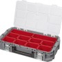 Keter Connect System Cantilever Organizer Werkzeugkoffer mit roten Fächern und transparentem Deckel.