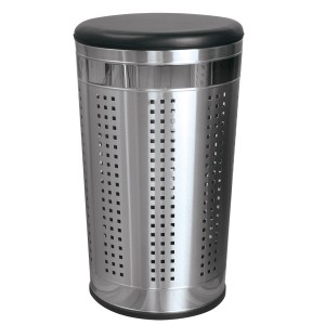 MSV Wäschekorb aus Edelstahl mit gepolstertem Sitzdeckel, 46 l, Chrom.