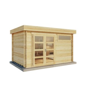 Naturbelassenes Alpholz Gartenhaus Leandro-28 mit Doppeltür und Fenster.