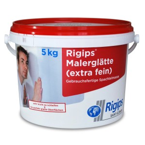 Eimer Rigips Malerglätte extra fein, 5kg, gebrauchsfertige Spachtelmasse für glatte Wände.