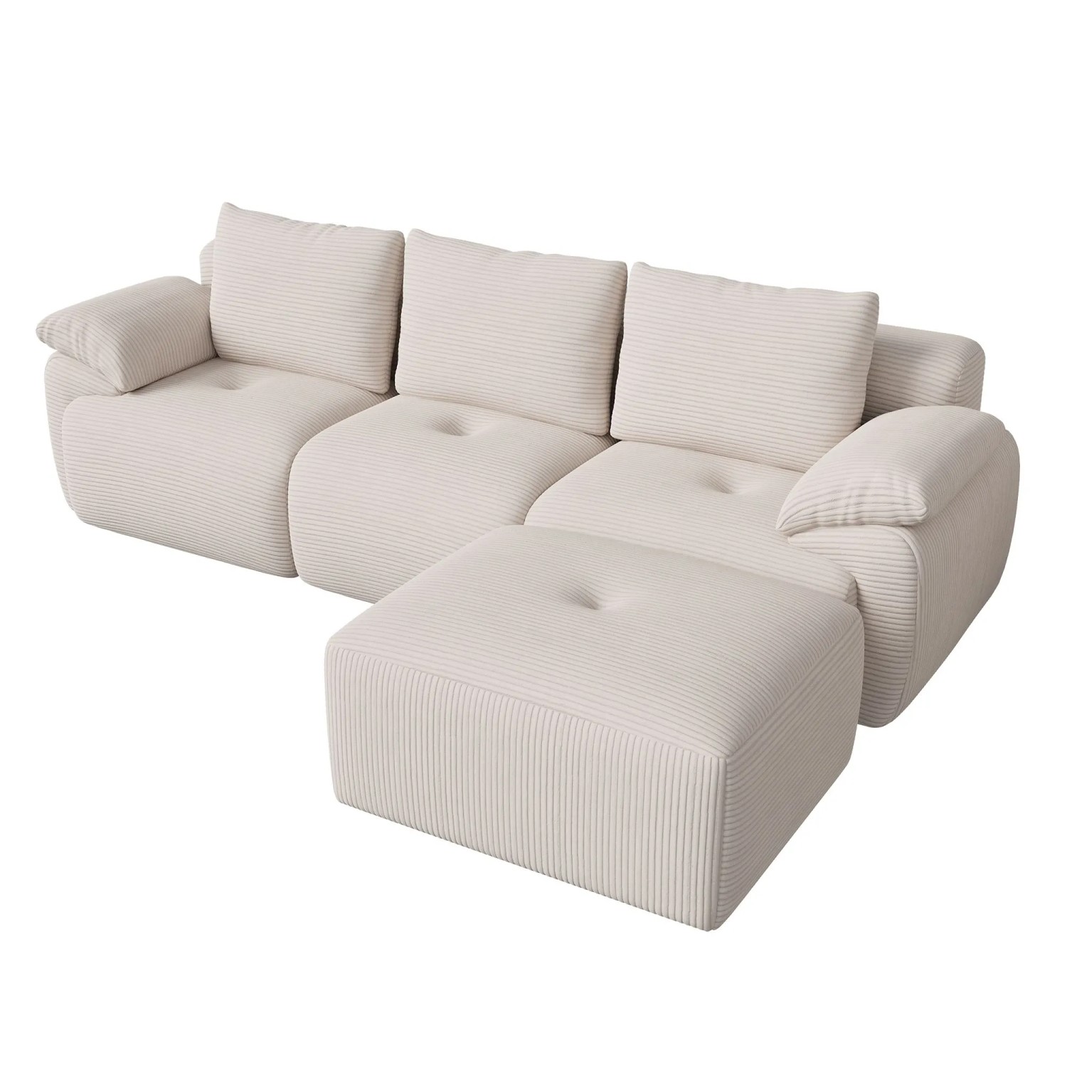 PXloue 3-Sitzer-Sofa Stoffsofa L Form Cordstoff mit Hocker