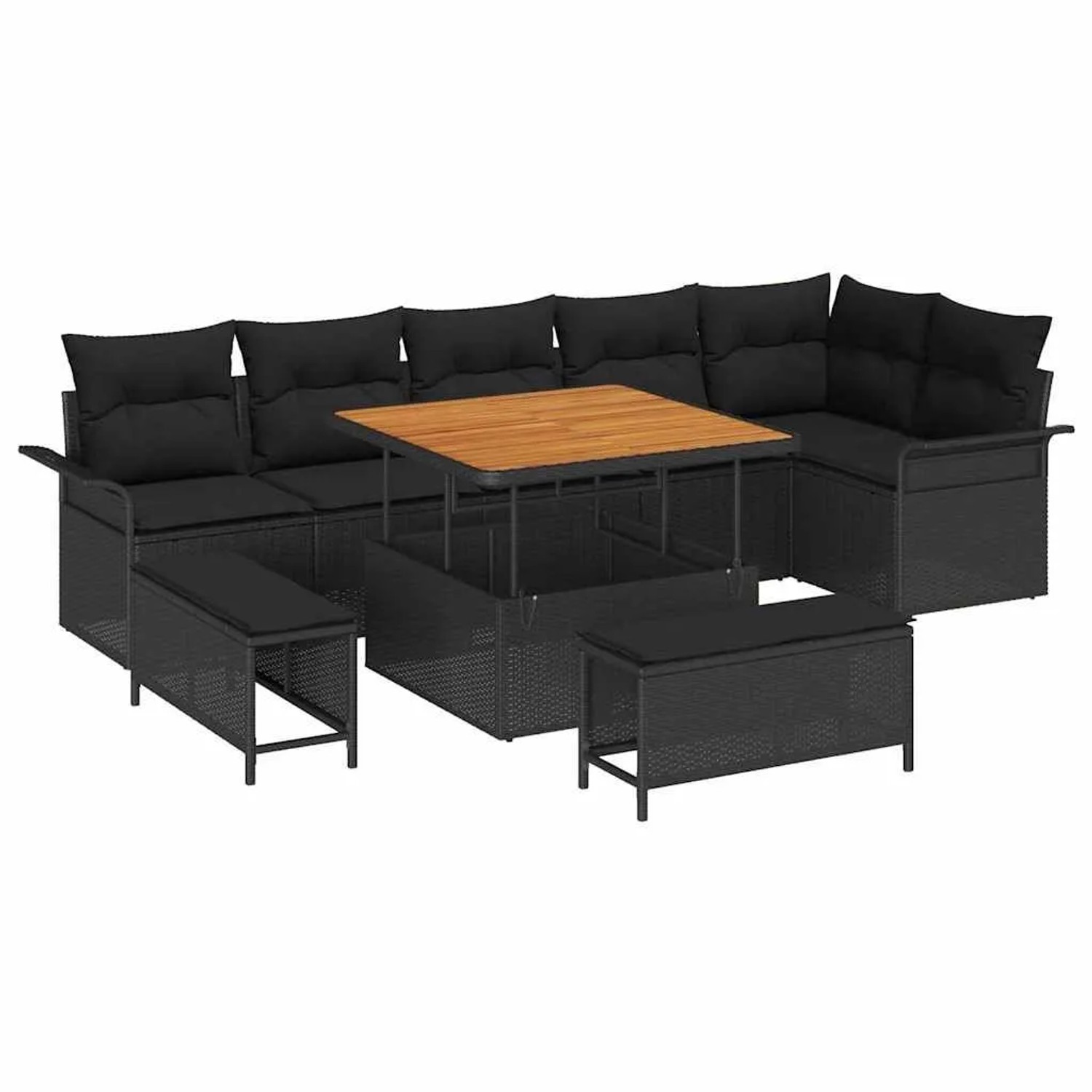vidaXL Garten-Sofa-Set mit Kissen mit Speicher 9-Tlg Schwarz 3364094