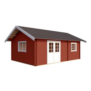 Lasita Maja Gartenhaus Caroline Set, Schwedenrot, 575x390cm. Holz-Gartenhaus mit Satteldach und Doppeltür.