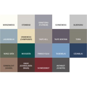 Farbmusterkarte Bondex Dauerschutz-Farbe mit verschiedenen Farbtönen für Wetterschutzfarben.