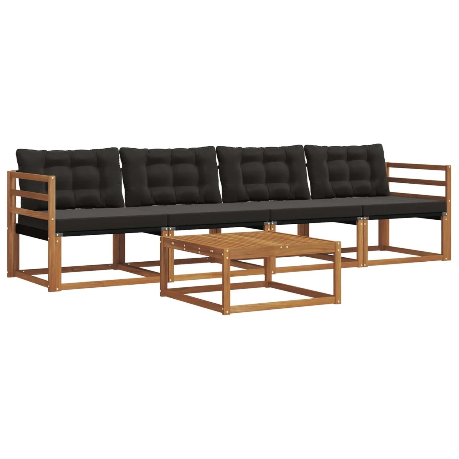 vidaXL Outdoor-Sofagarnitur mit Kissen 5-Tlg Natur und Schwarz 3369159