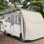 Wohnmobil-Schutzhülle (650x235x270cm) in Beige schützt vor Witterung und Schmutz.