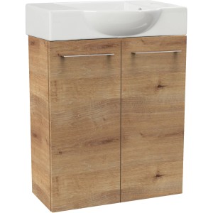 Fackelmann Waschbeckenunterschrank SBC Asteiche, 52 cm breit, mit zwei Türen und Aufsatzwaschbecken.
