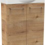 Fackelmann Waschbeckenunterschrank SBC Asteiche, 52 cm breit, mit zwei Türen und Aufsatzwaschbecken.