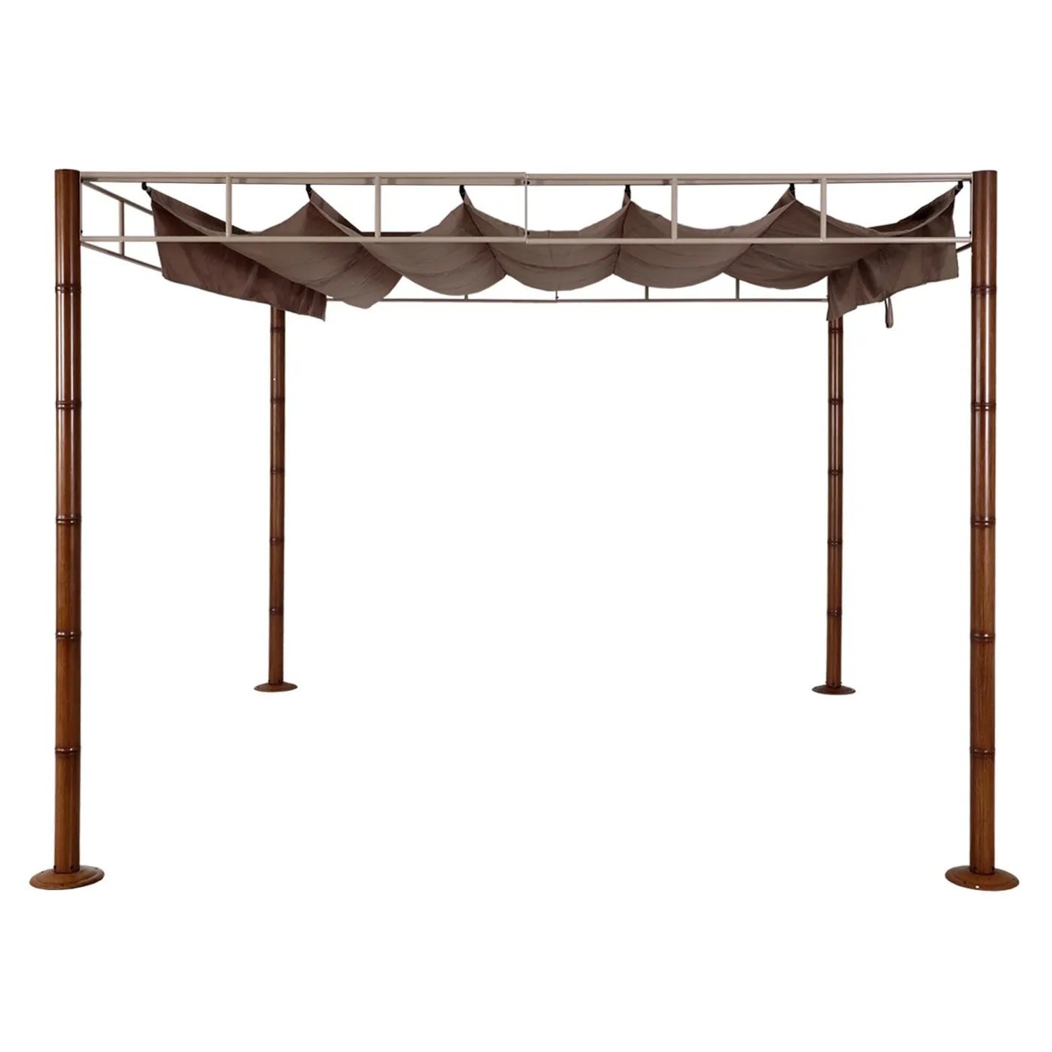 BERLINLODGE Pergola, 220x300x300cm, Taupe-Braun, mit stabilem Metallgestell in Bambus-Optik.