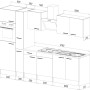 Skizze der Respekta Küchenzeile 300 cm in Grau/Eiche York ohne E-Geräte mit Maßangaben.