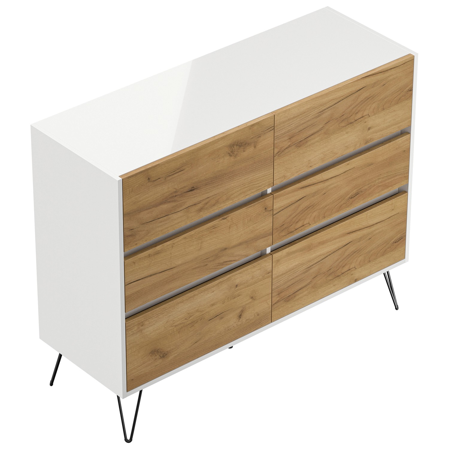 Posseik Sideboard Industrial M 6 Schubladen 120 cm Weiß Eiche Front günstig online kaufen
