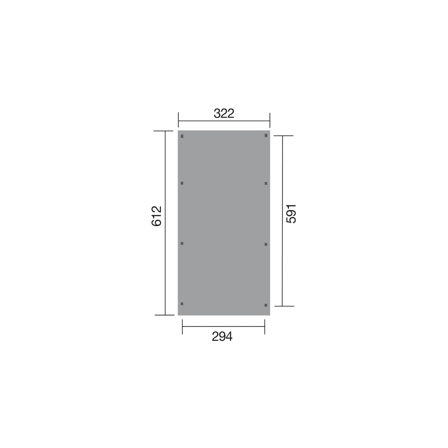 Skizze Weka Flachdach-Carport 617 Gr.2 mit Maßen 322x612cm, Einzelcarport mit PVC-Dachplatten.