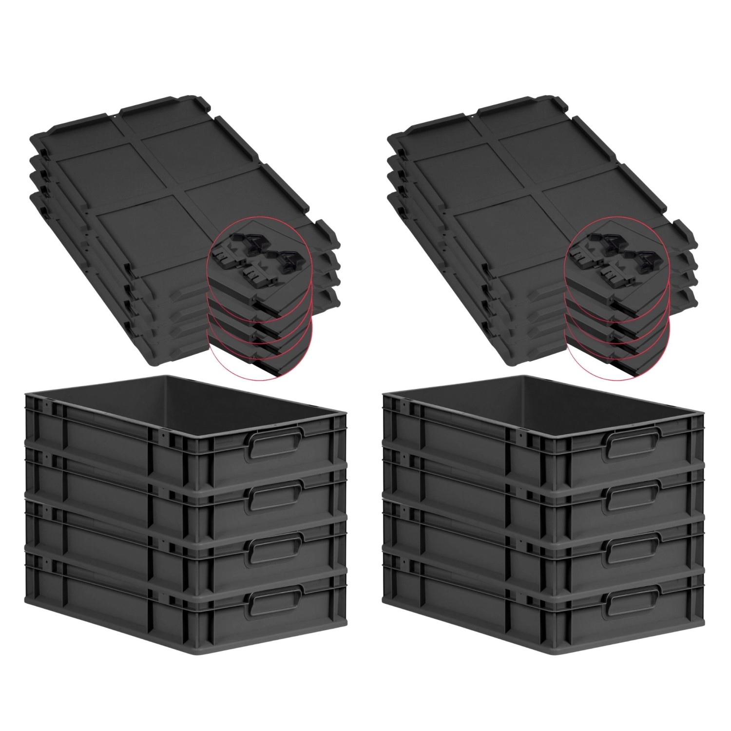 PROREGAL SuperSparSet 8x Eurobox Nextgen Grip Mit Scharnierdeckel Und Schwa günstig online kaufen