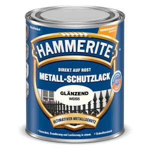 Dose Hammerite Metall-Schutzlack, Weiß glänzend, 250ml. Rostschutz, Grundierung und Lack in einem.