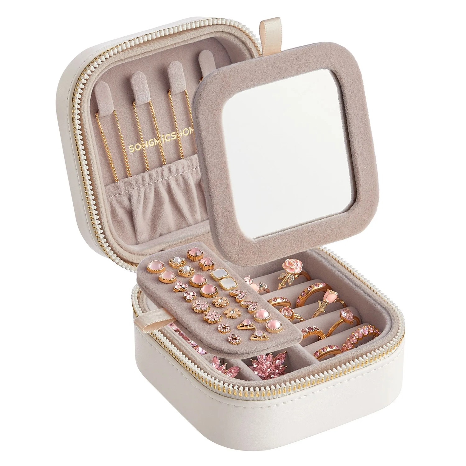 Songmics Reise-Schmuckkästchen Anah 10,5 x 10,5 x 6 cm Weiß-Beige günstig online kaufen