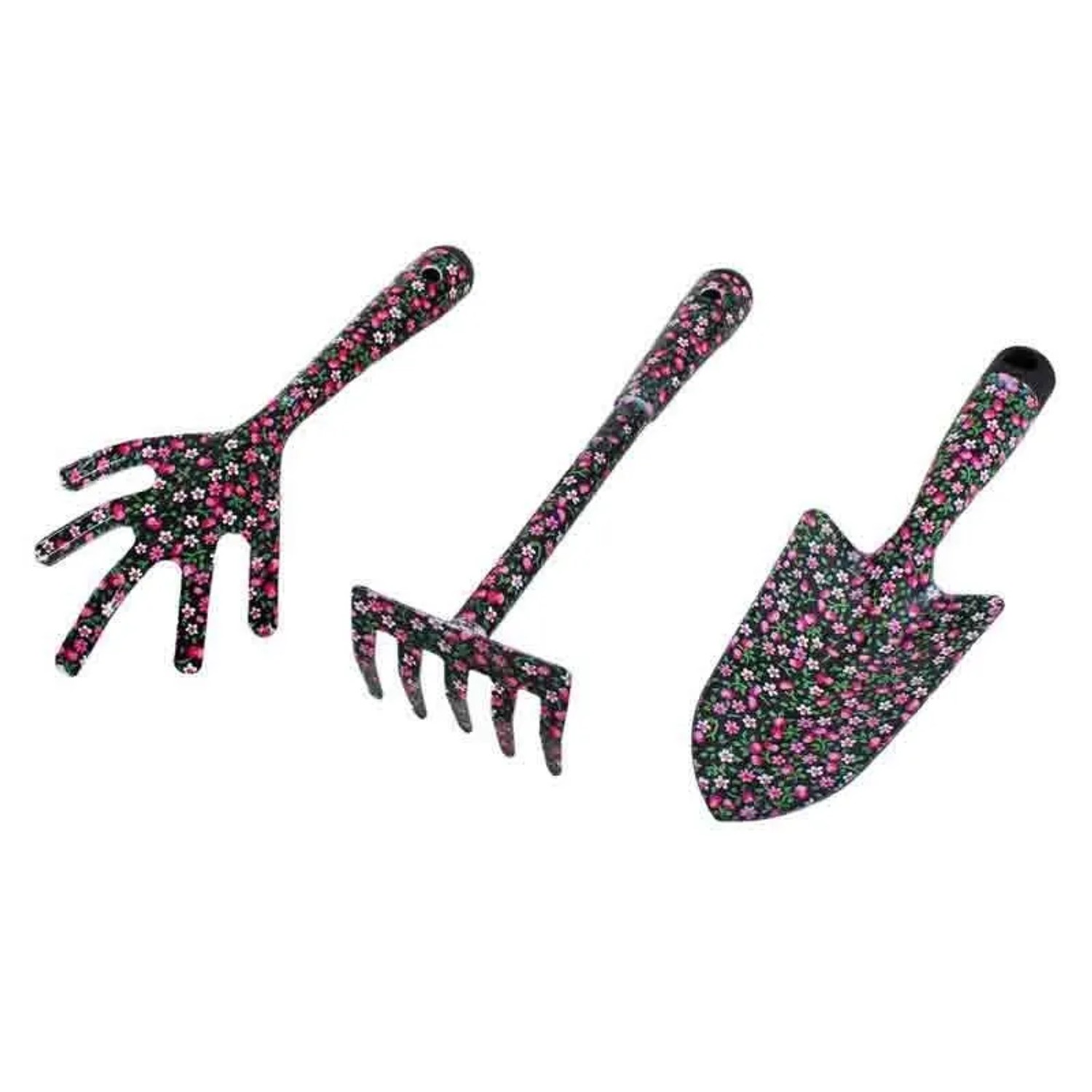 Galaflor Kleingeräte Set Blumenmotiv mit Blumenkelle Handrechen Handgrubber