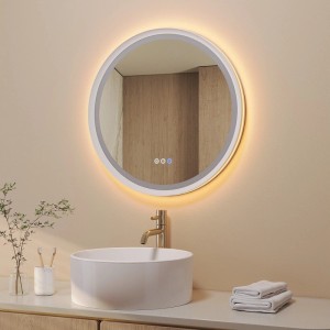 Aquabatos Rund LED Spiegel 60 cm Badspiegel mit Beleuchtung Dimmbar Antibeschlag Mattweißer Aluminiumrahmen Badezimmerspiegel Touch Schalter
