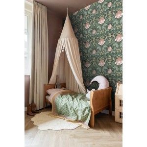ESTAhome Vliestapete mit dunkelgrünem Jugendstil Blumenmuster in Hellrosa. Dekorative Tapete für stilvolle Räume.