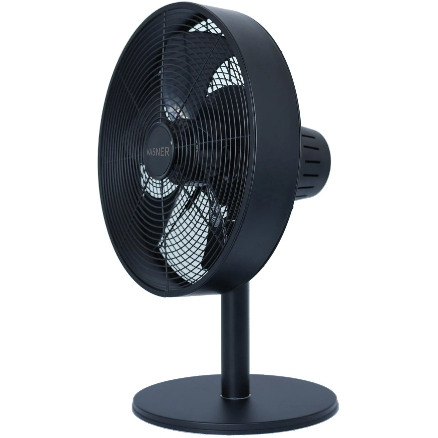 Schwarzer Vasner Tischventilator Ventury T aus Metall mit 5 Rotorblättern und 3 Stufen.